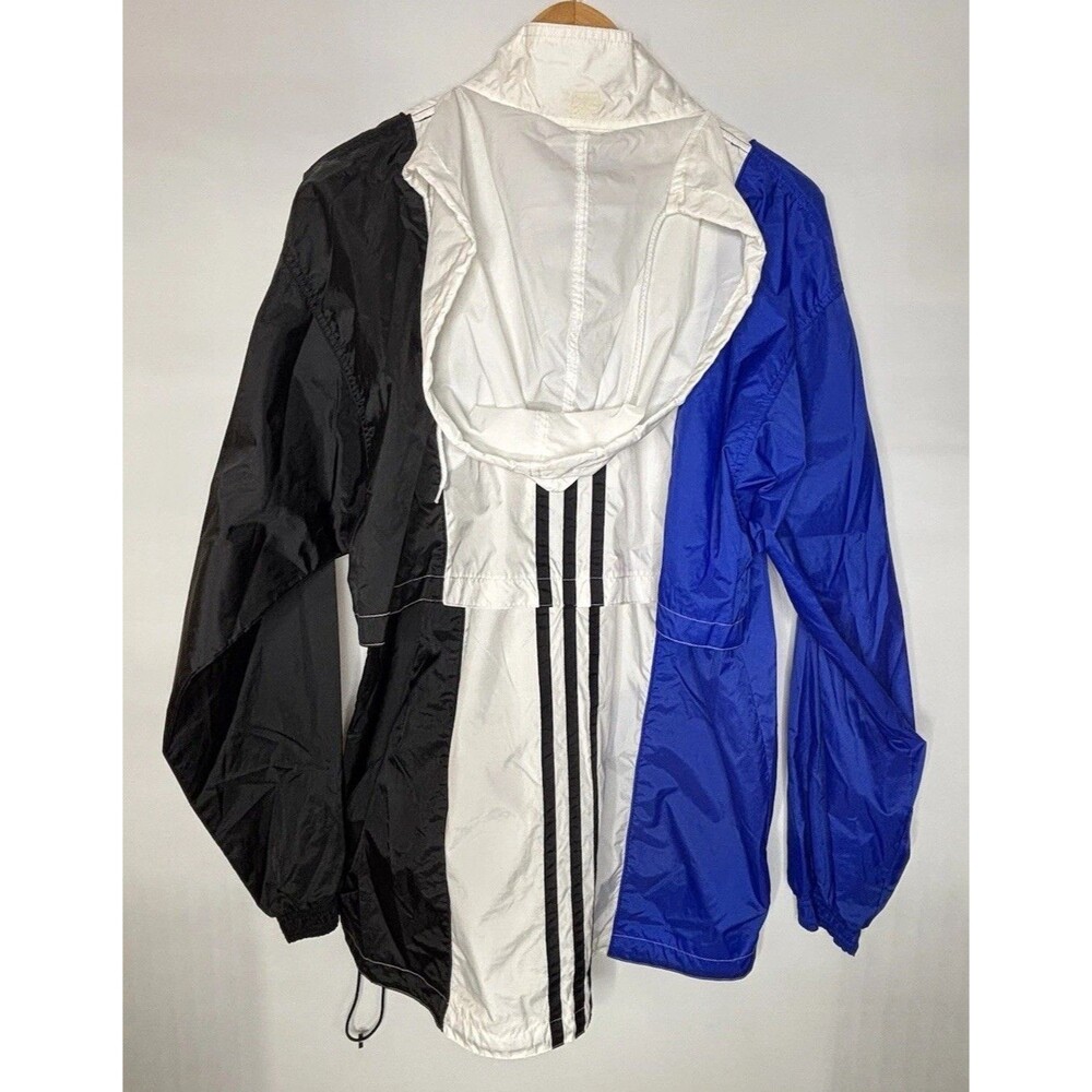 Adidas Windbreaker Soccer Mens M White Blue Black Hooded Full Zip - Picture 4 of 16